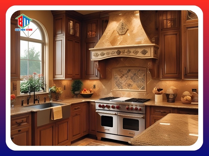 Granite màu ấm cho nhà bếp truyền thống